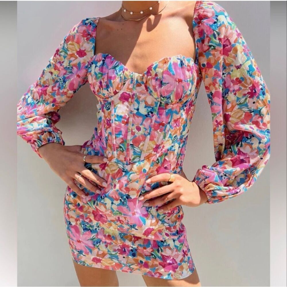 Princess Polly Laurie Corset Mini Dress‎ Multi Size US 8 NWT
